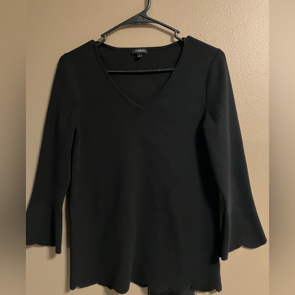 Talbots Sweater Women's Size S Black Flare Sleeve Black Modest Minimalist